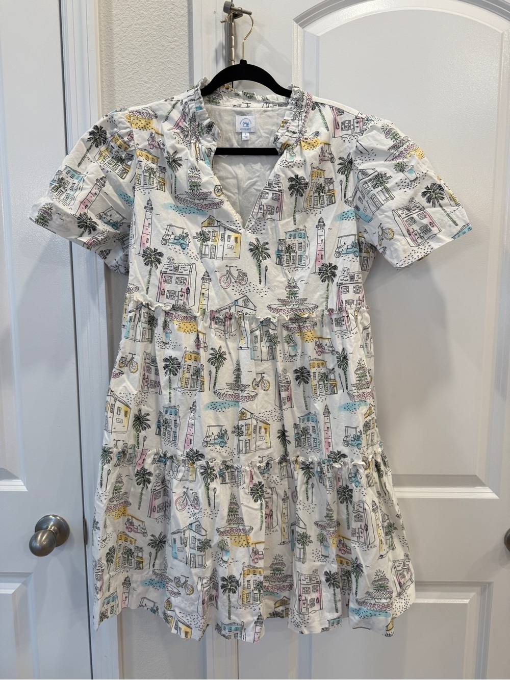crown & ivy White Mini Dress with Pastel Village Print